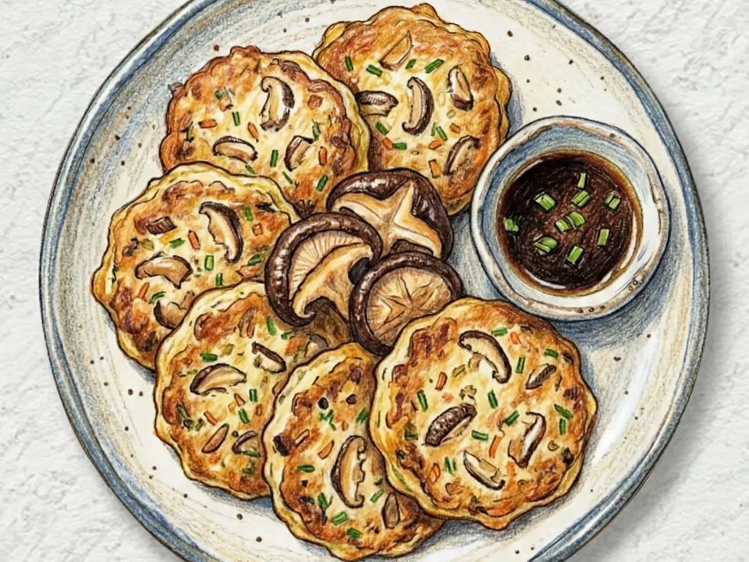 Pyogo-dubu-jeon (Pancake coreano de setas shiitake y tofu)