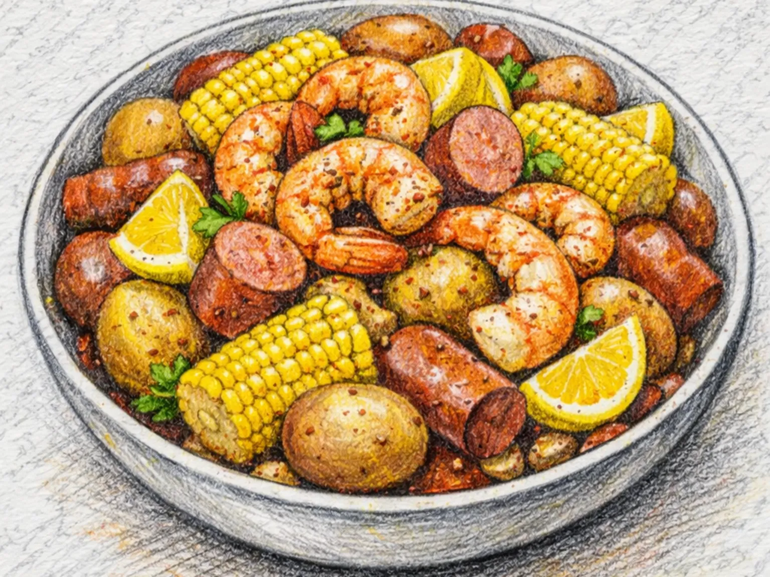 Shrimp Boil (Cozido de Camarão Americano)