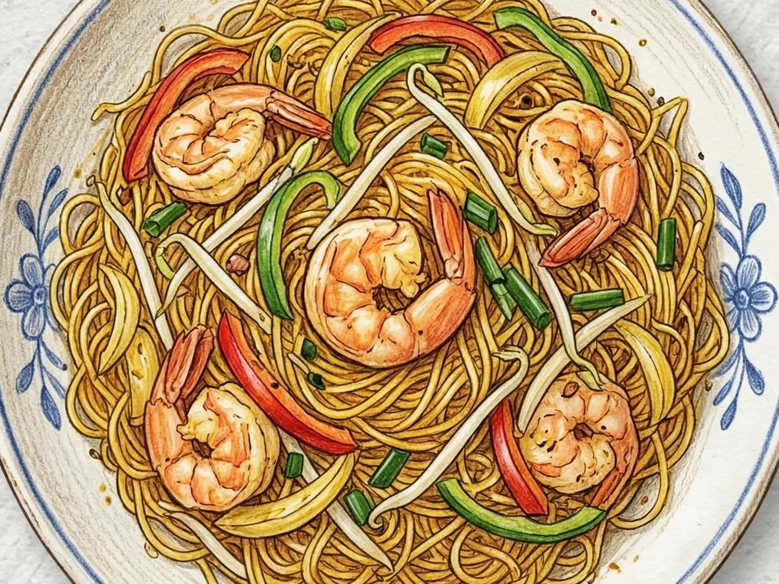 Singapore Rice Noodles (fideos de arroz al estilo Singapur con curry y camarones)