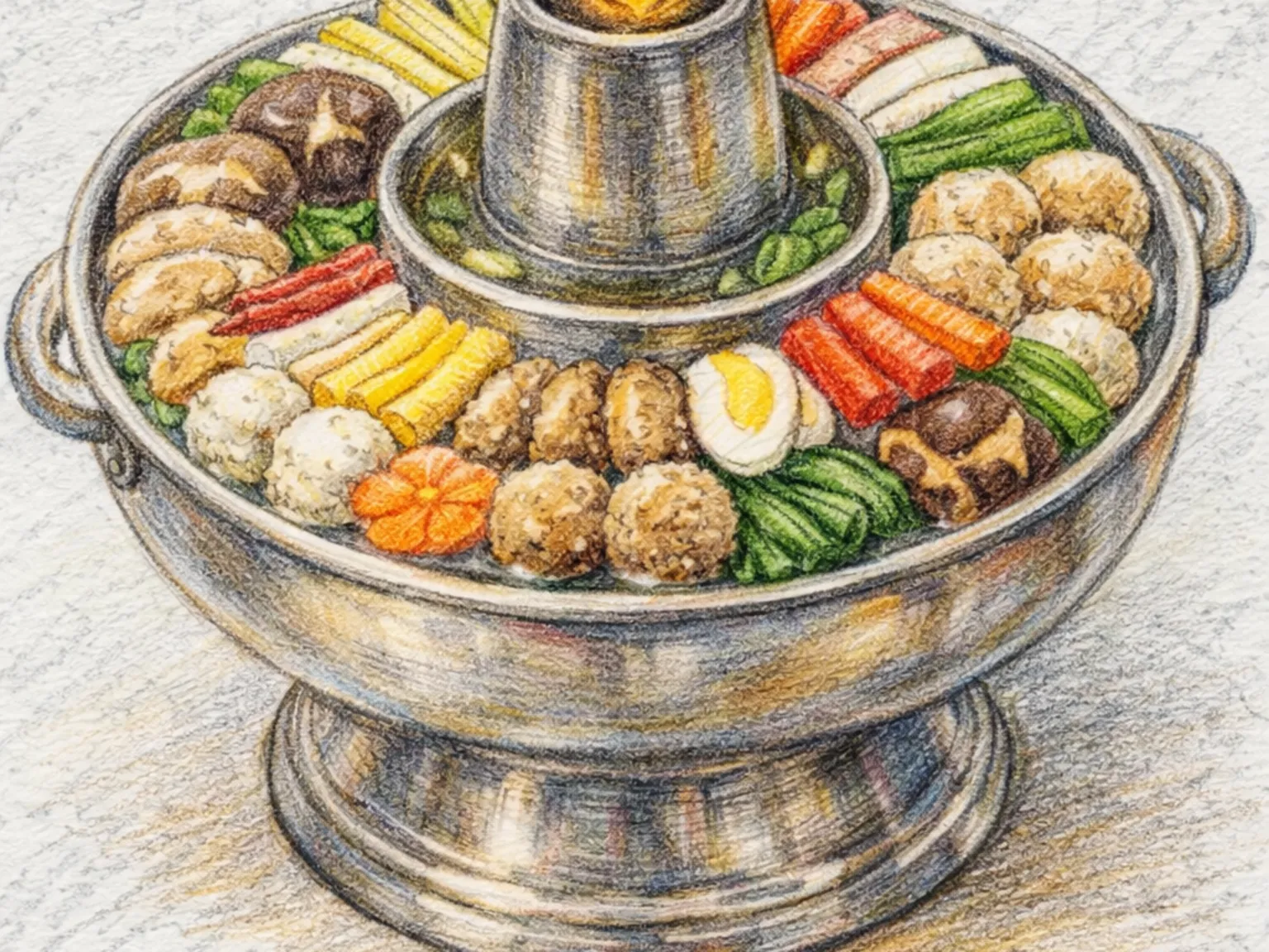 Sinseollo (Hot pot real coreano de estilo palaciano com carne e tofu)