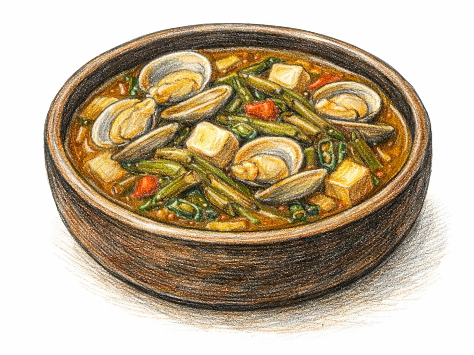 Siraegi Bajirak Doenjang Jjigae (Estofado de hojas de rábano secas y almejas con pasta de soja)