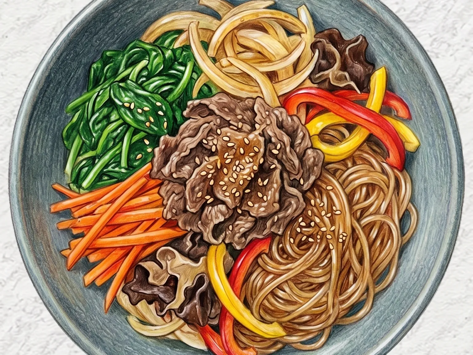 Sogogi Japchae (salteado de fideos de cristal coreanos con ternera marinada en soja)