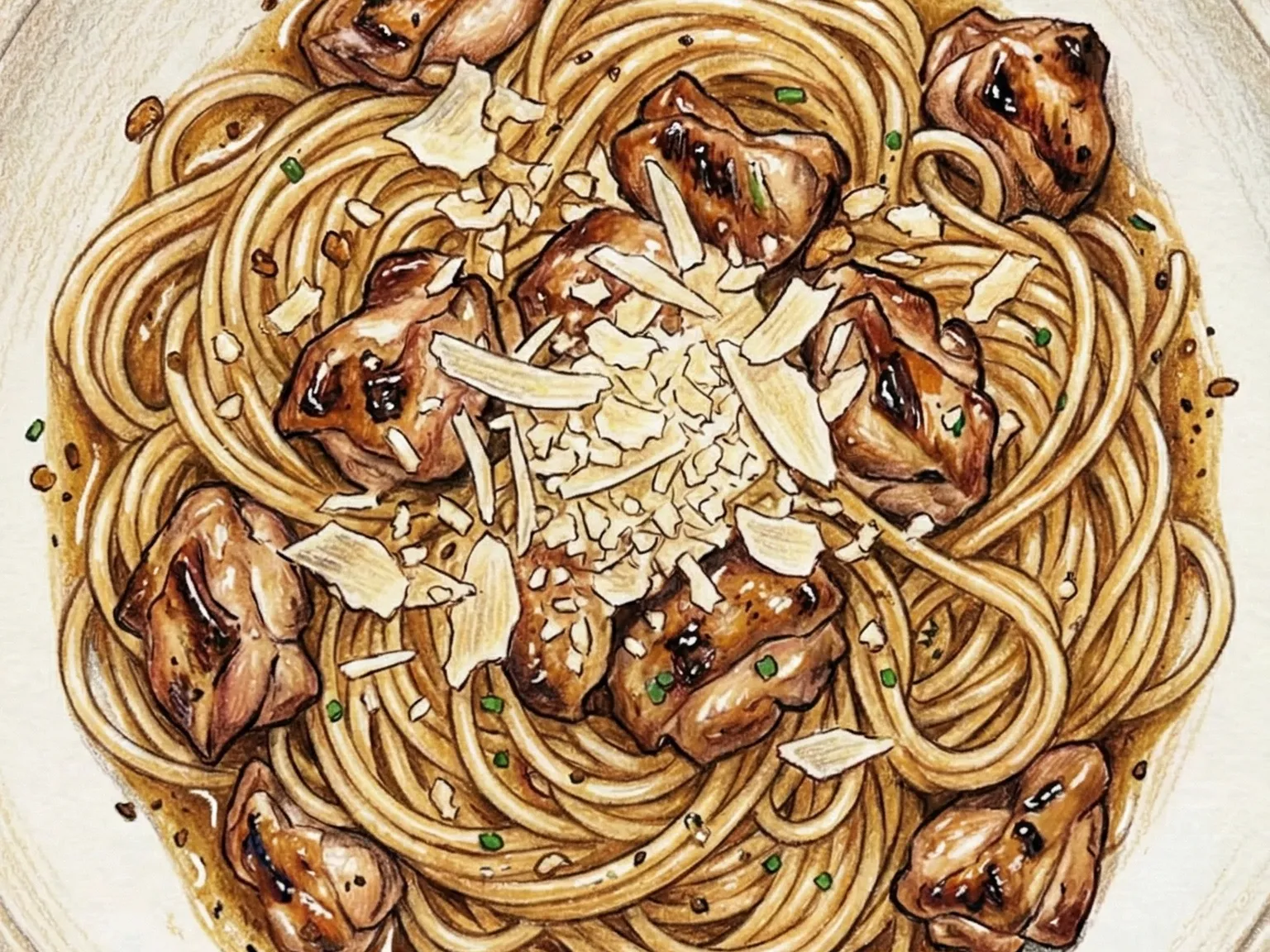 Soy-Garlic Chicken Parmesan Spaghetti (espagueti con pollo al ajo y soja y parmesano)