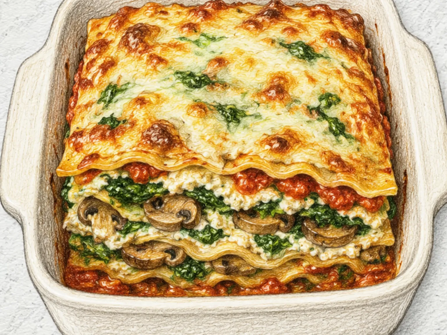 Lasanha de Espinafre e Cogumelos