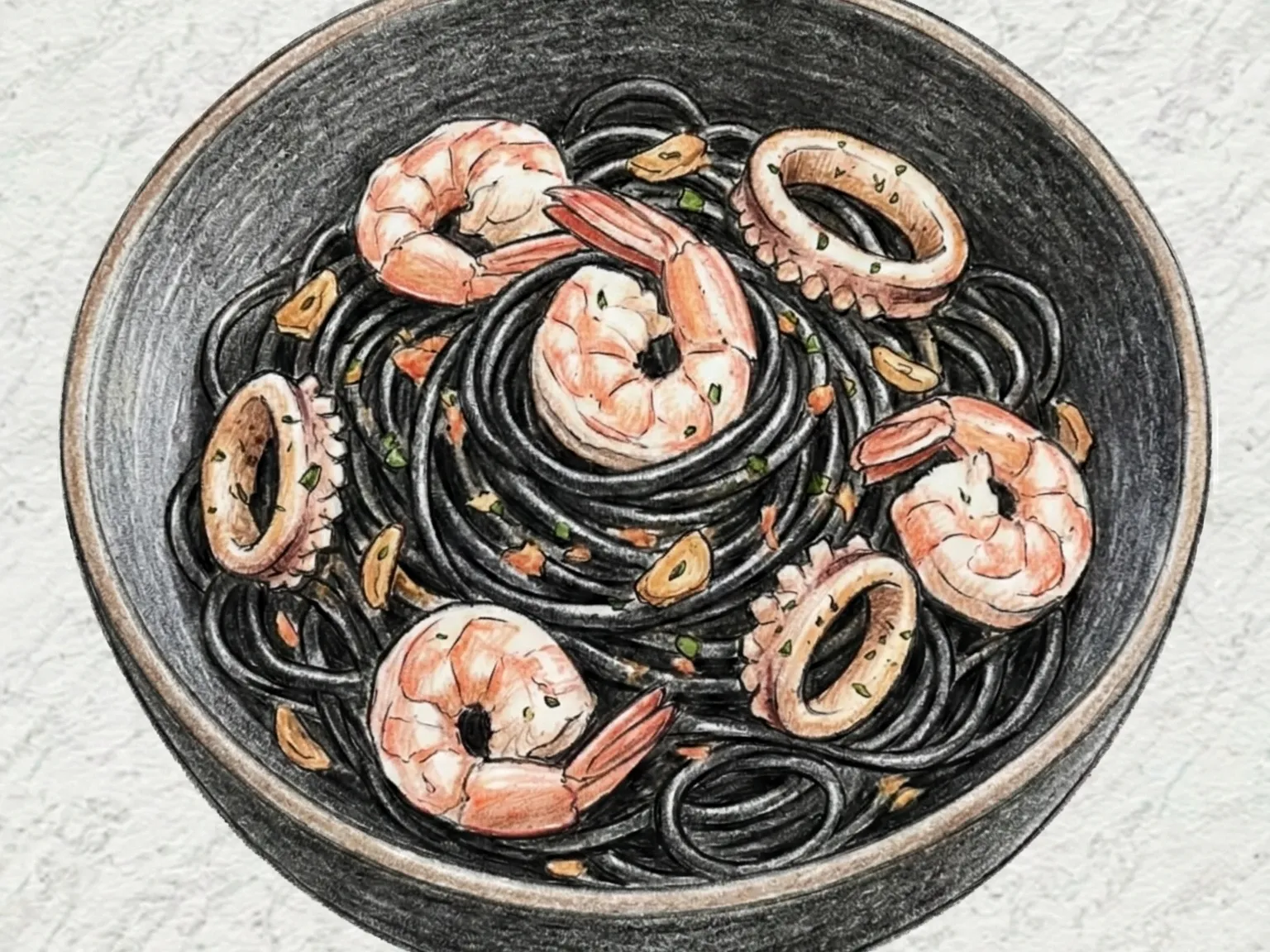 Squid Ink Seafood Linguine (Linguine de Frutos do Mar com Tinta de Lula)