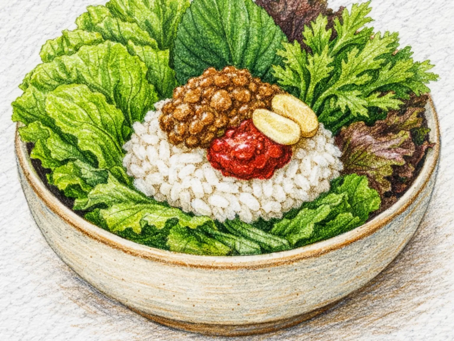 Ssambap (Trouxinhas de alface coreanas com arroz e ssamjang)