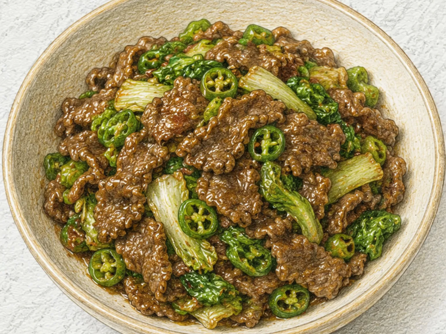 Ssamchu Soegogi Bokkeum (salteado de ternera y col rizada coreana)