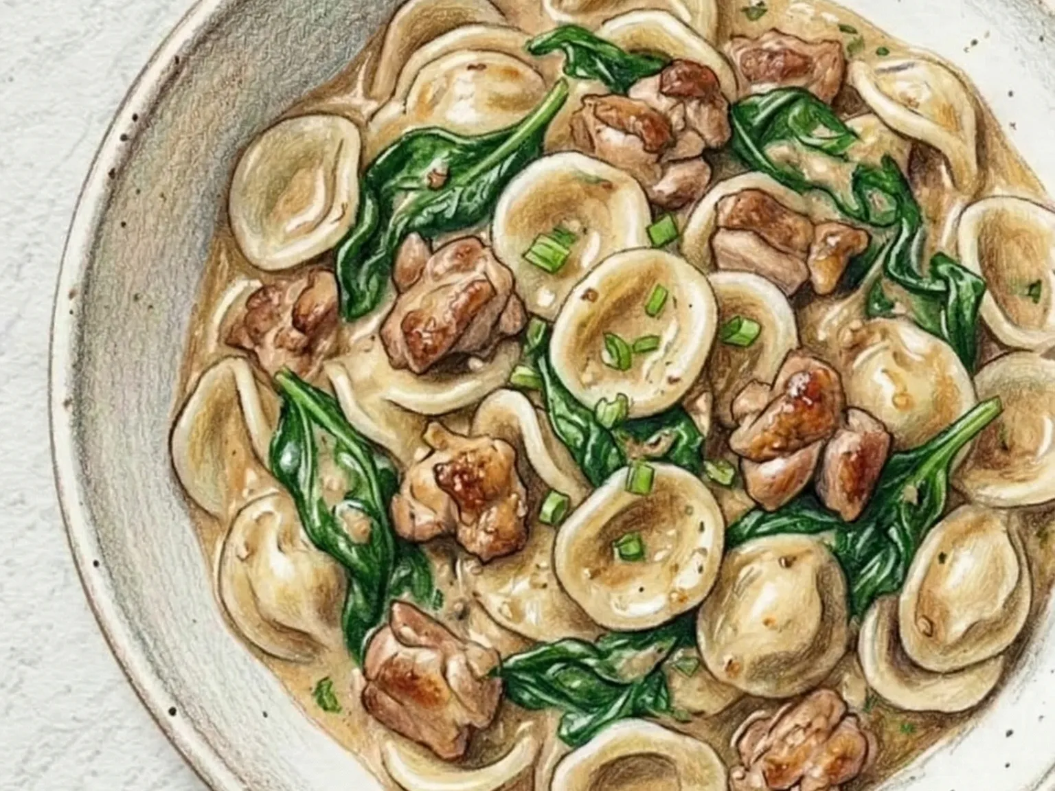 サムジャンチキンほうれん草オレキエッテ(サムジャン鶏肉パスタ)