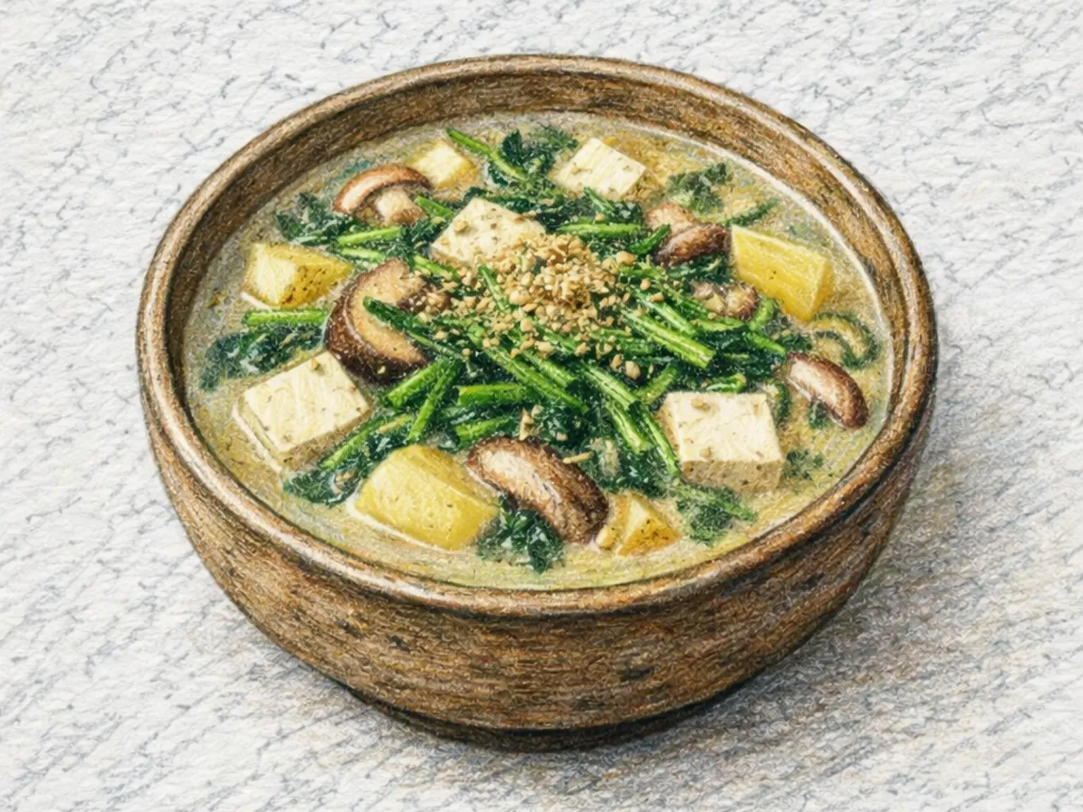 ヨモギエゴマチゲ（春ヨモギのクリーミー煮込み）