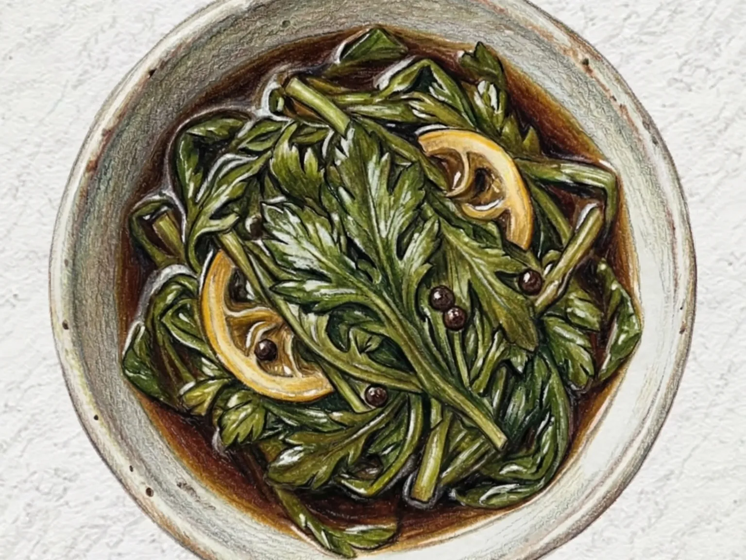 シュンギクジャンアチ（春菊の醤油漬け）