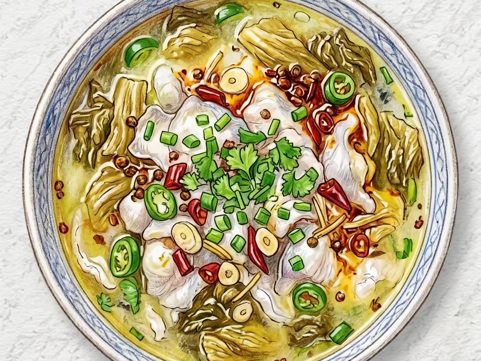 쑤안차이위 (사천식 절인 겨자채소 흰살생선 매운탕)