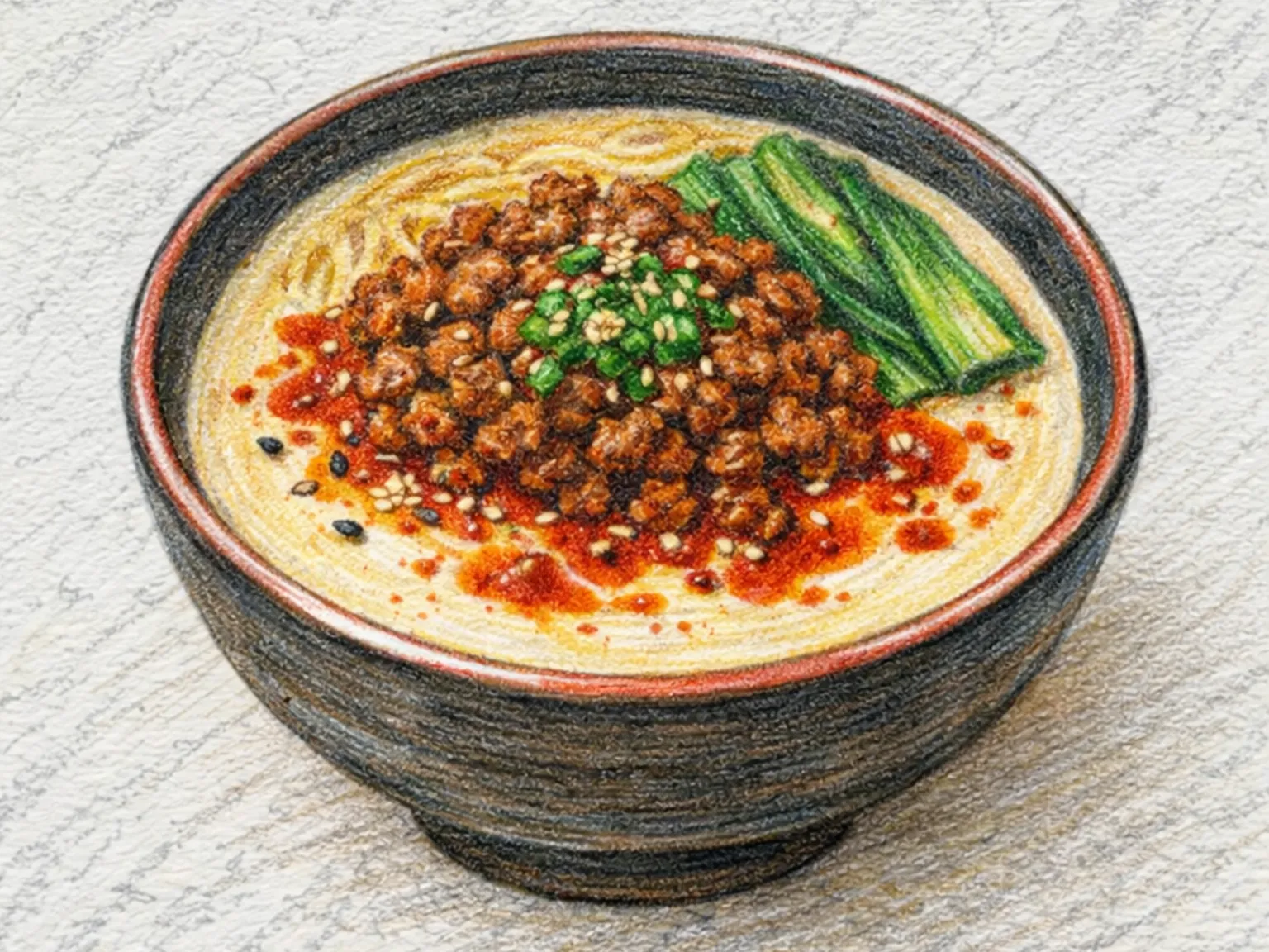 Tantanmen (ramen japonés estilo Dan Dan con caldo de sésamo y cerdo picante)