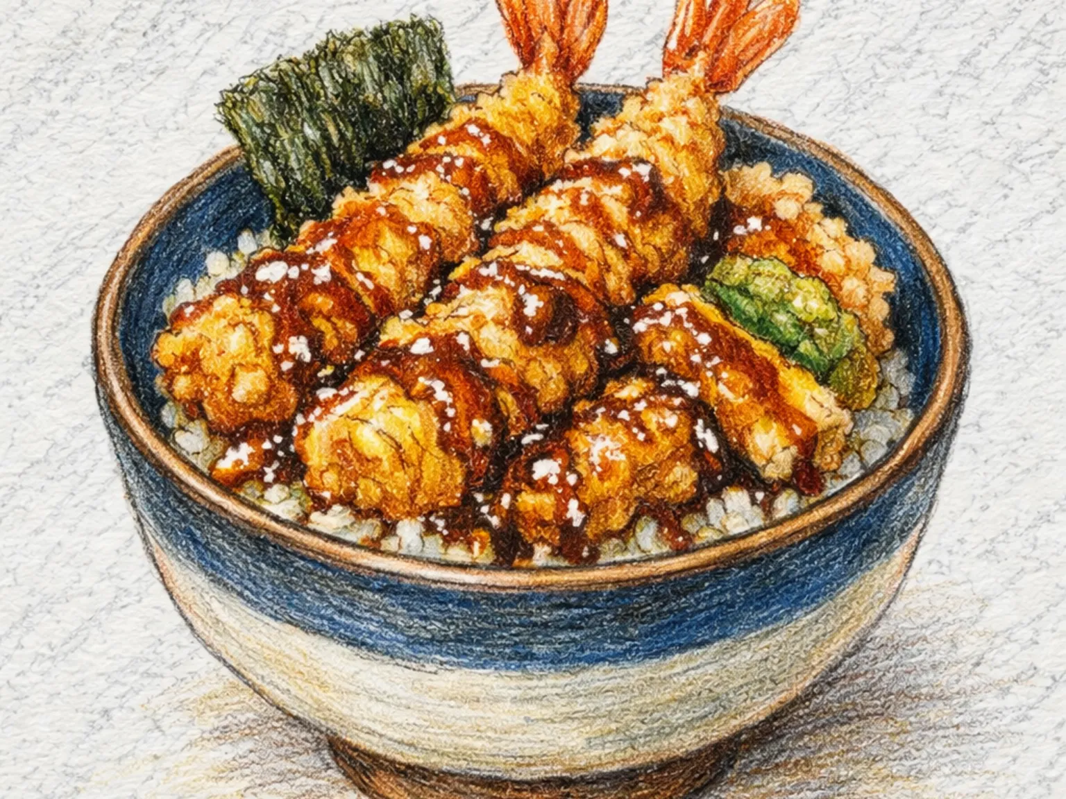 Tendon Estilo Edo (Tigela de Arroz com Tempura e Molho Tare de Soja Adocicado)