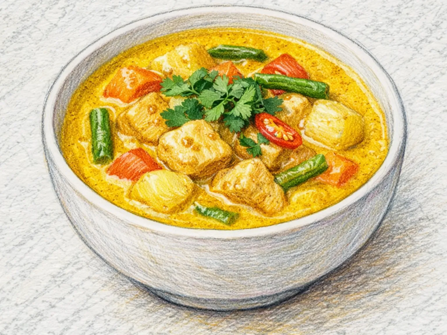 Thai Yellow Curry (Curry de coco y cúrcuma tailandés suave con pollo)