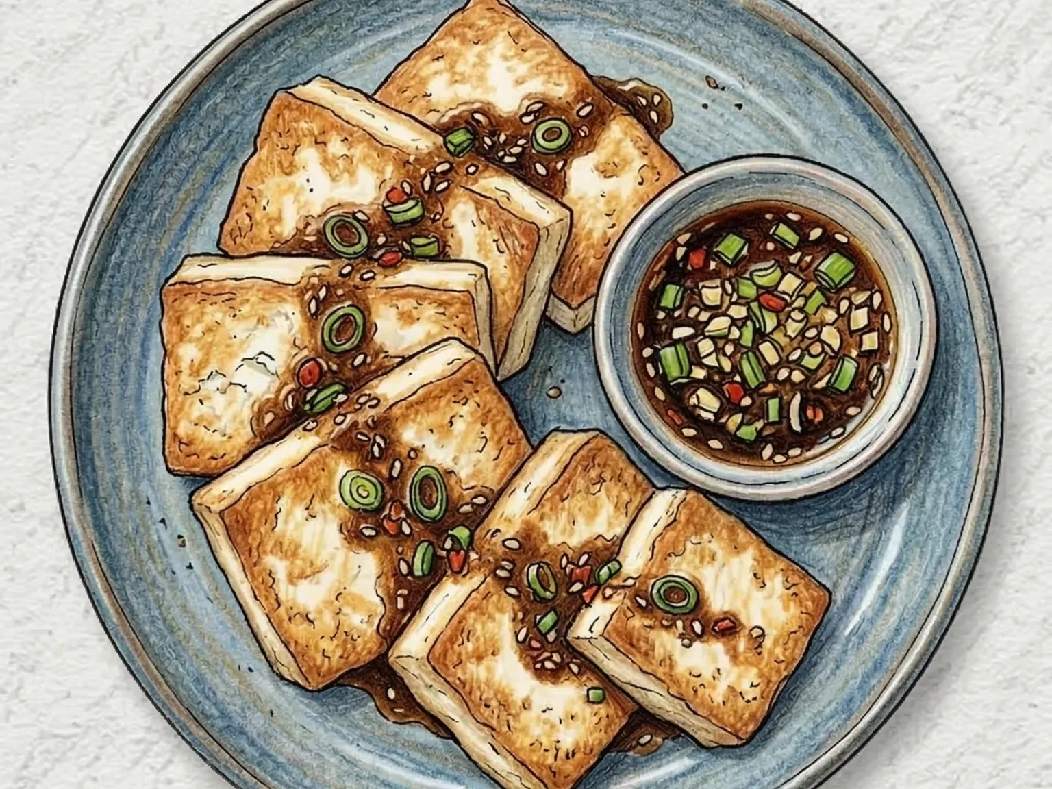 トゥブグイ（豆腐の焼き物、醤油ダレ添え）