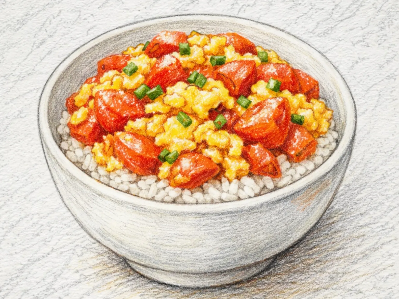 Tomato Egg Deopbap (cuenco de arroz con huevo y tomate)