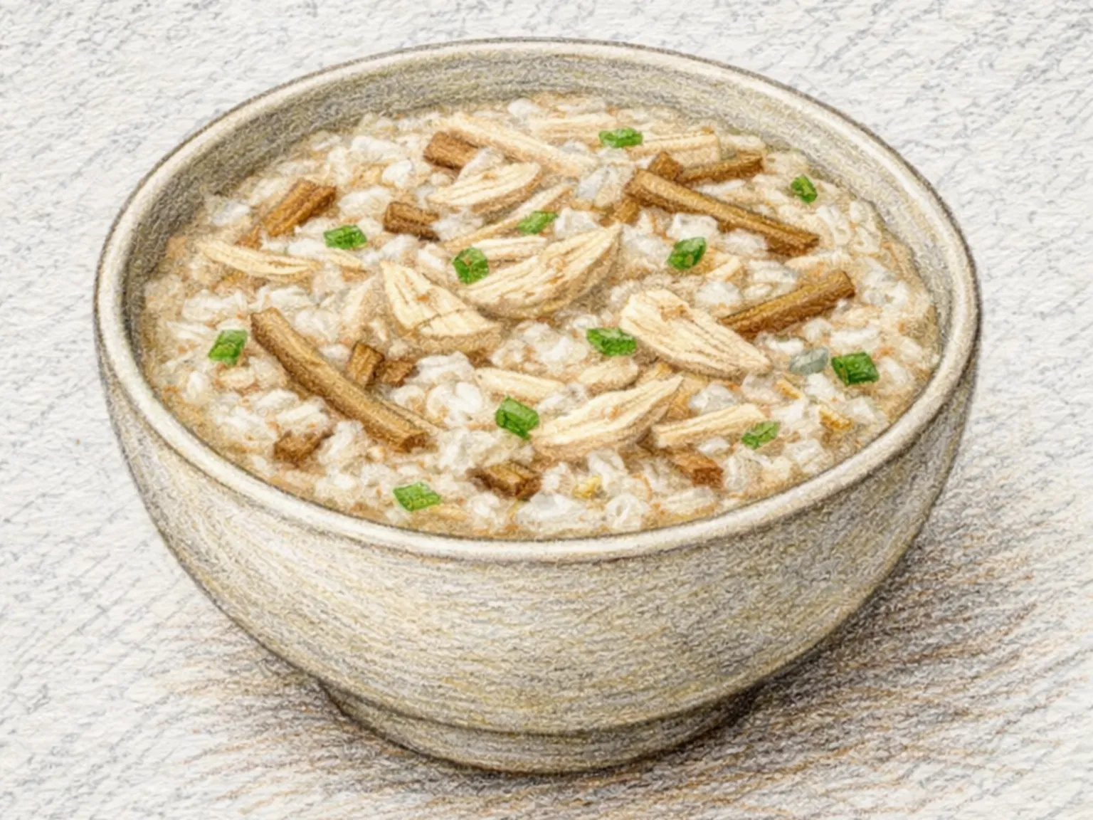 Ueong Dak Juk (papilla de arroz con pollo y raíz de barda)