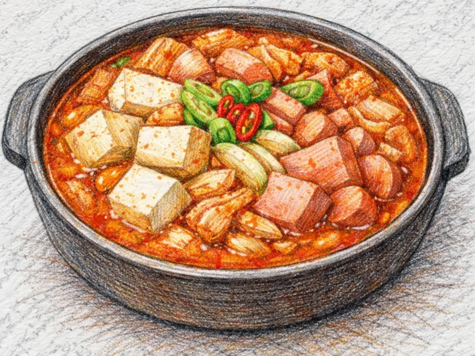 議政府式プデチゲ（スパム・ソーセージ・キムチ鍋）