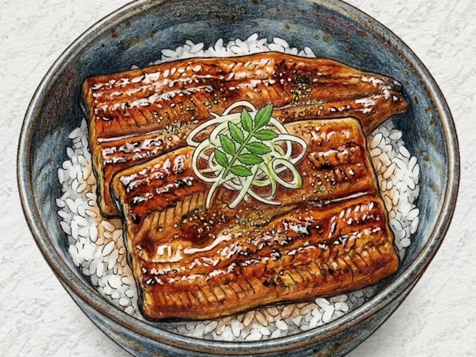 Unadon (Bol de arroz japonés con anguila a la parrilla glaseada)