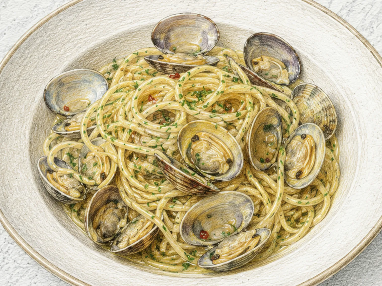 Vongole Bianco (Prato de espaguete italiano)