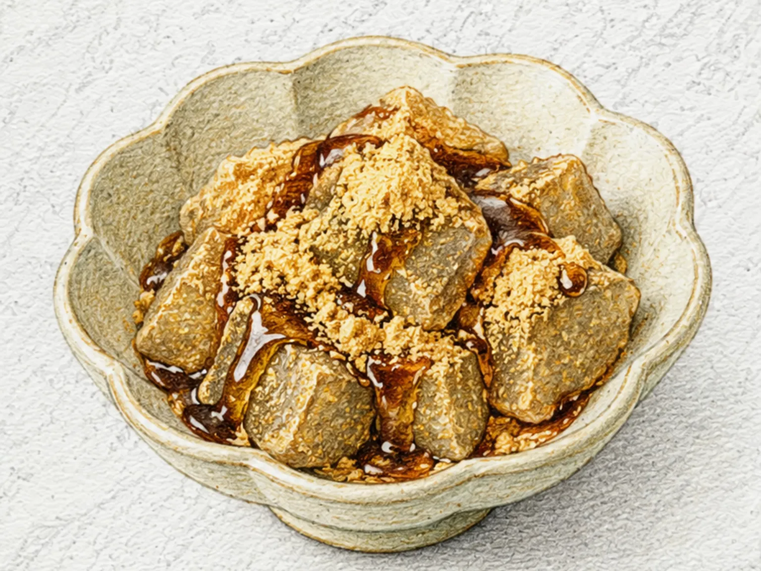와라비모치 (고사리 전분 젤리 콩가루 흑당 디저트)