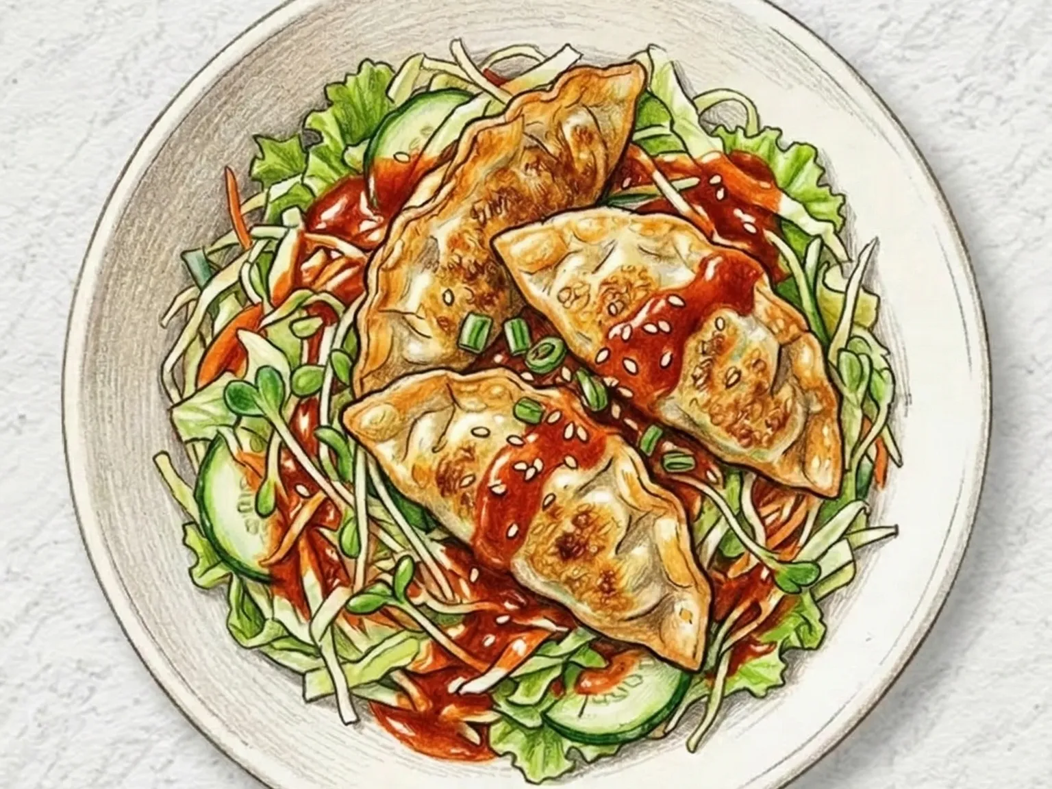 野菜ビビンマンドゥ（焼き餃子新鮮野菜コチュジャン和え）