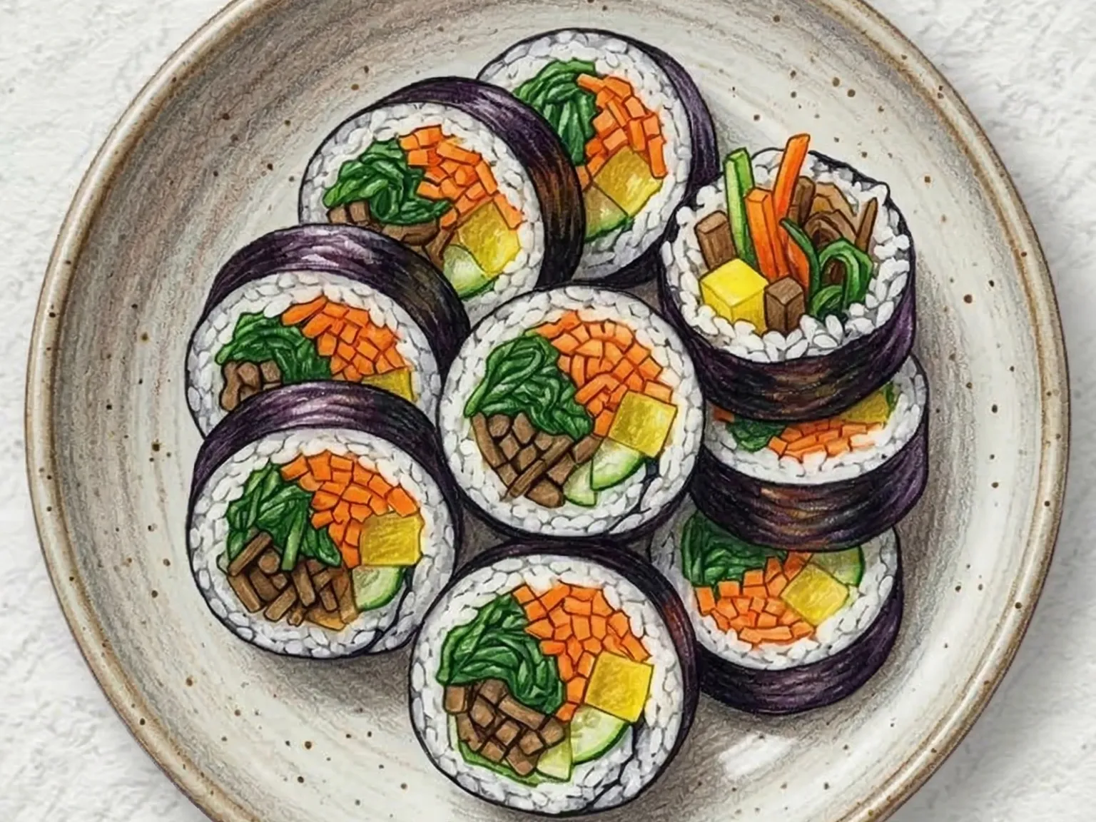 Yachae Gimbap (rollo de alga y arroz coreano de verduras)