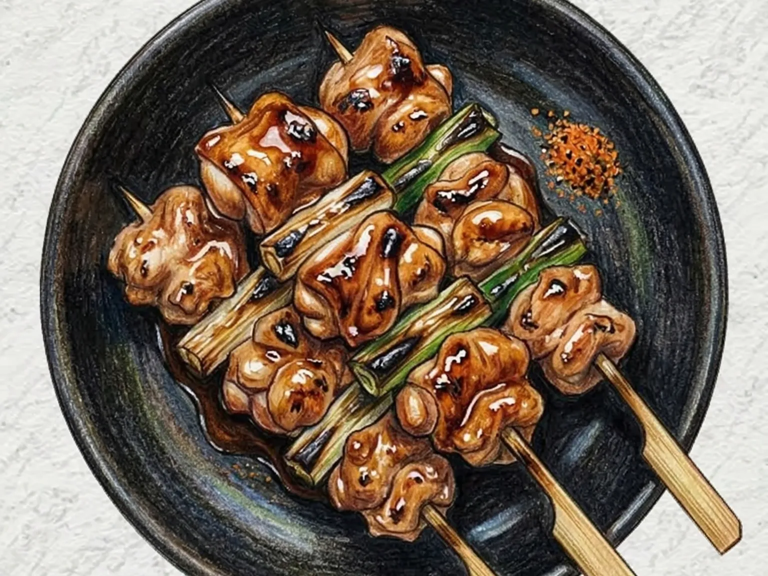 Yakitori (brochetas de pollo japonesas a la parrilla)