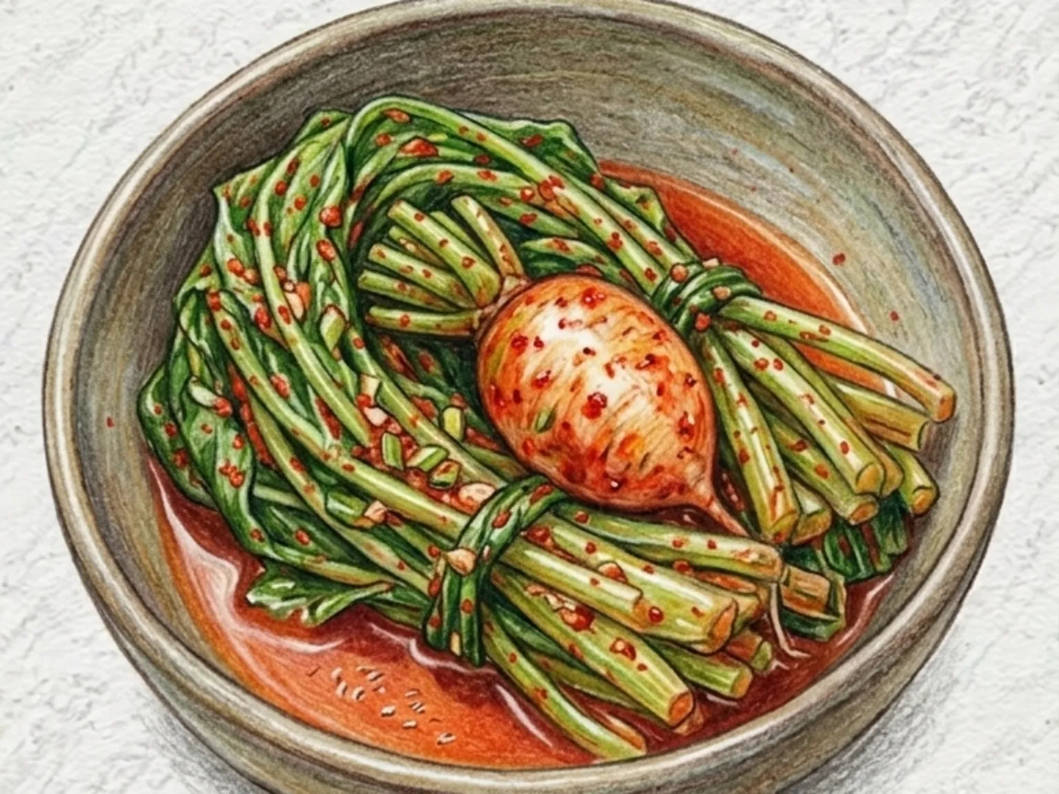 Yeolmu Kimchi (kimchi de rábano joven coreano)