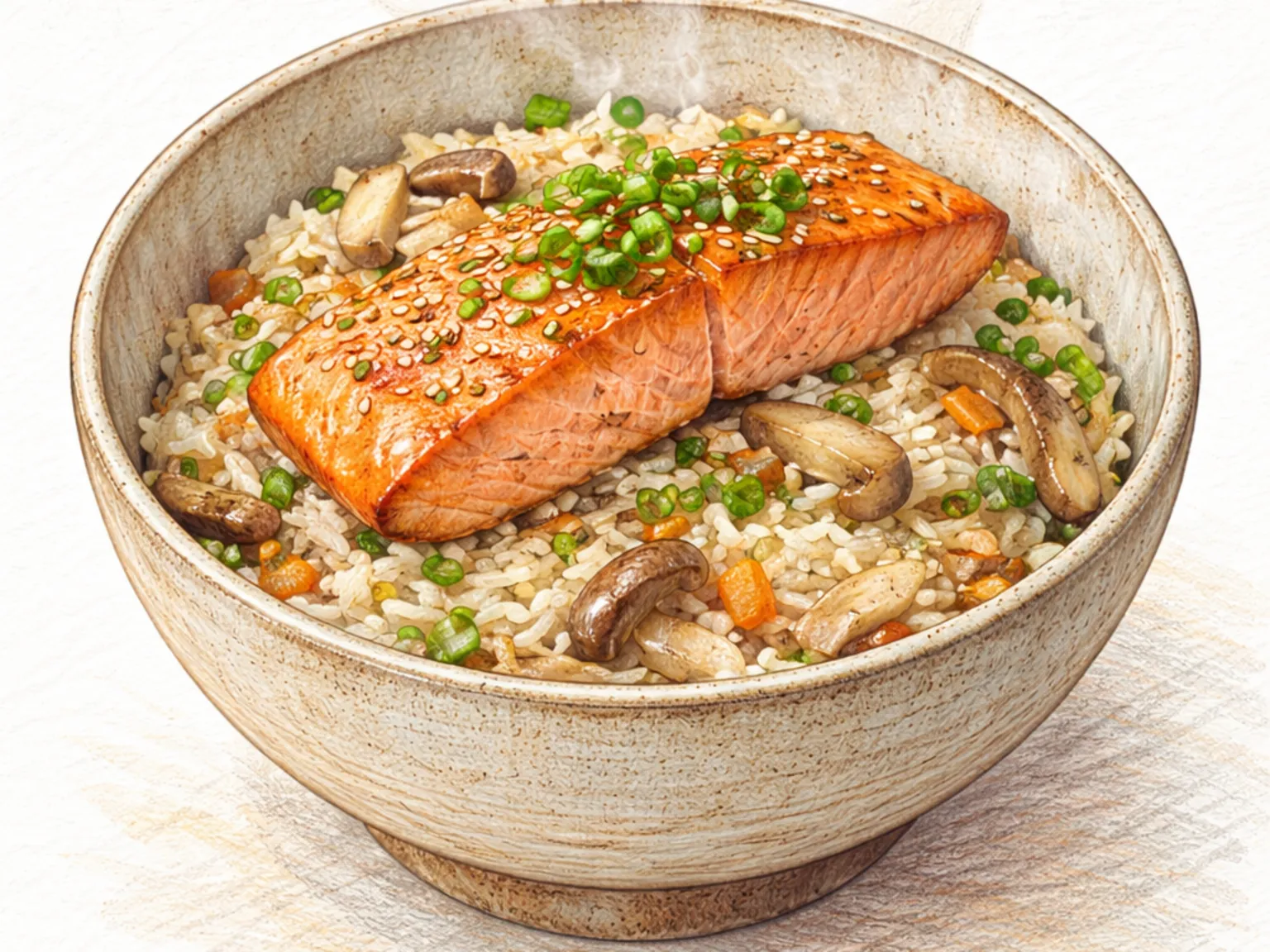 ヨノソッバプ（サーモンの切り身をのせて炊いたサーモン釜飯）