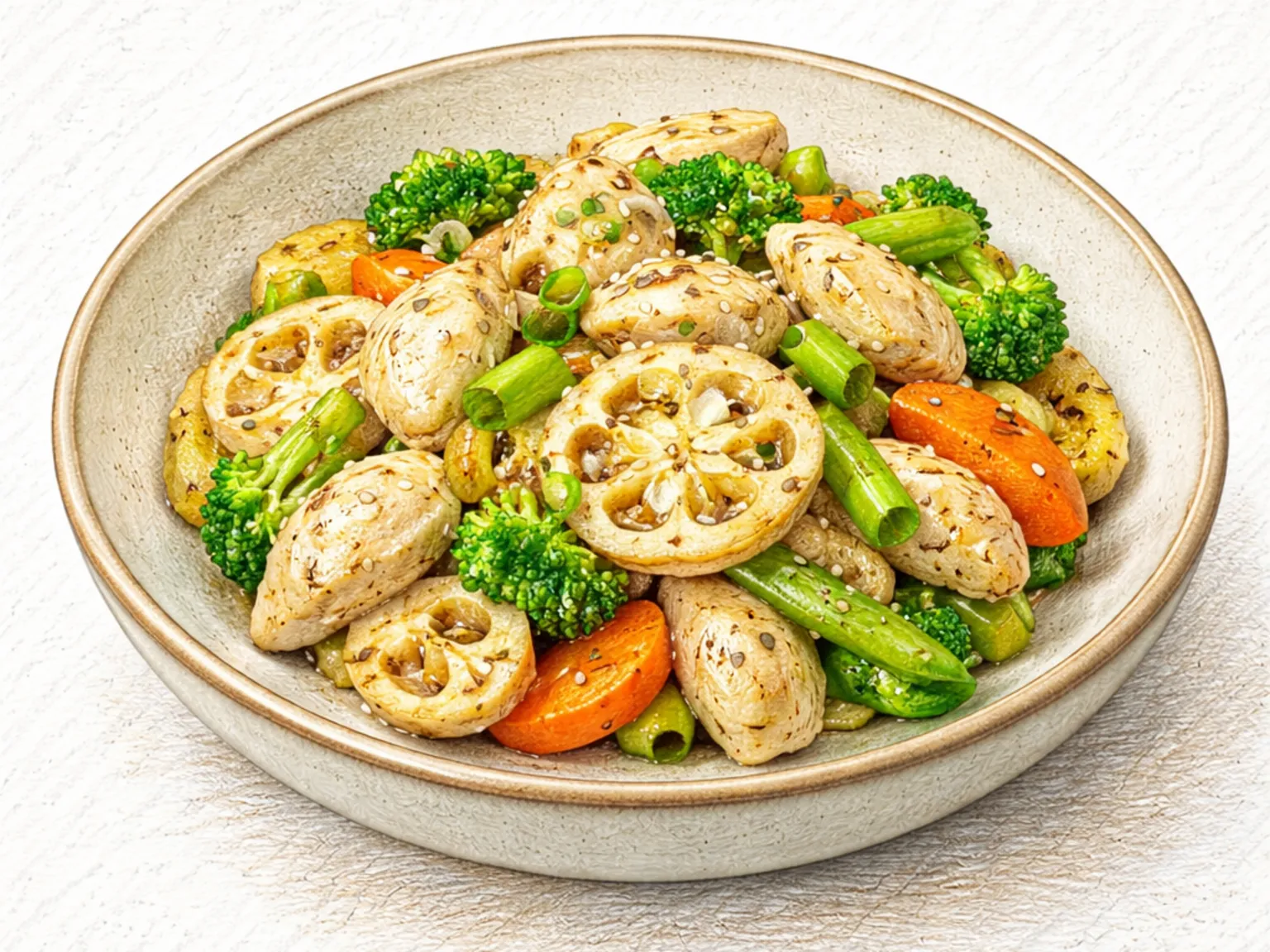 Yeongeun-dakgaseumsal-bokkeum (Refogado de peito de frango coreano com raiz de lótus)