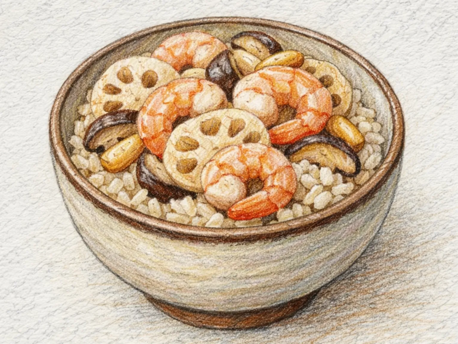 ヨングンセウソッバプ（れんこんえび釜飯）