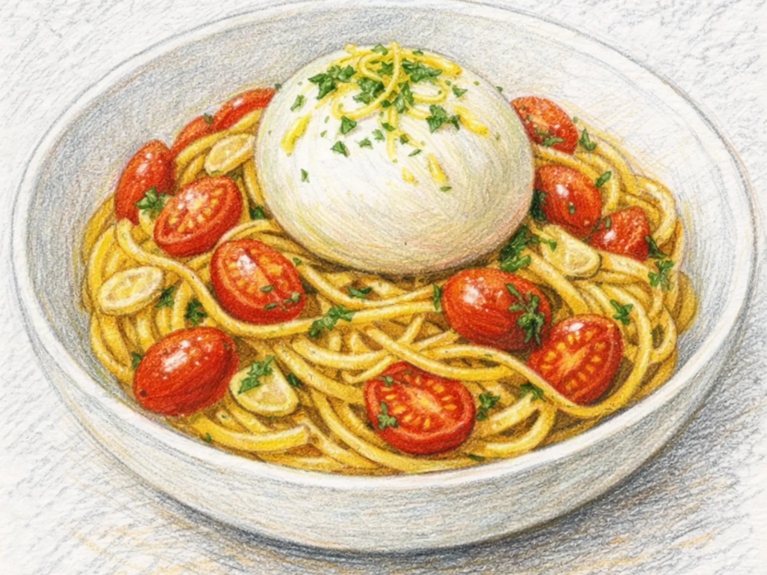 Yuja (cidra coreana) Burrata Cherry Tomato Spaghetti
