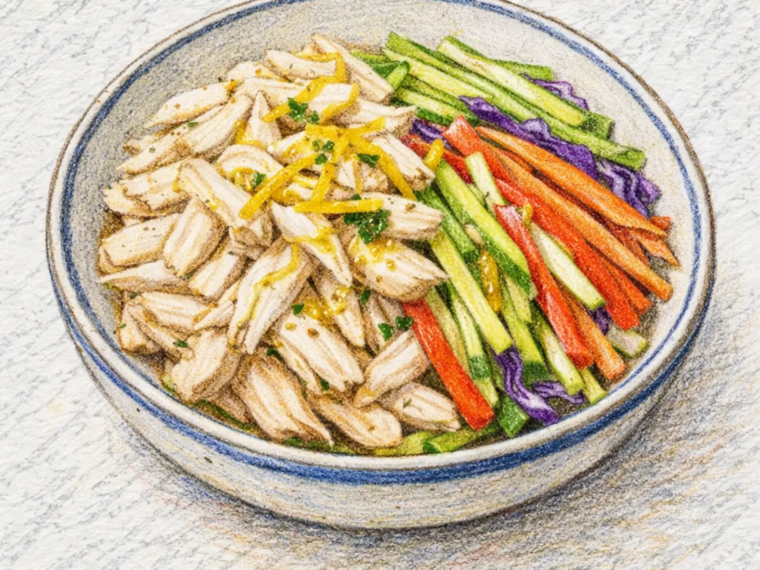 Yuja Mustard Chicken Naengchae Salad (Salada coreana de frango com molho de mostarda e yuja)