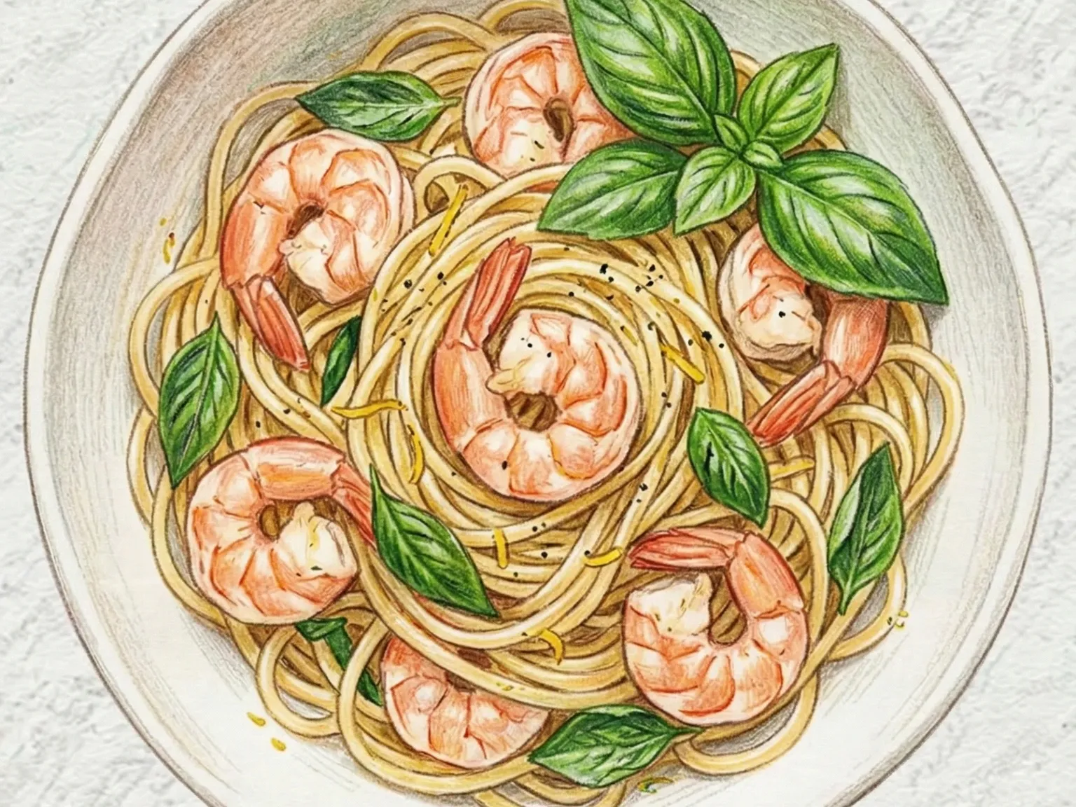 ユジャエビバジル リングイネ（柚子エビバジルのオイルパスタ）