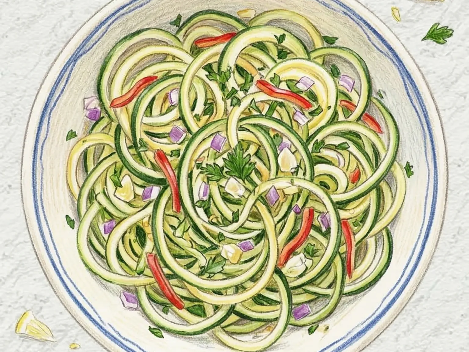 ズッキーニヌードルサラダ（ズッキーニ麺のイタリアンロースタイル）